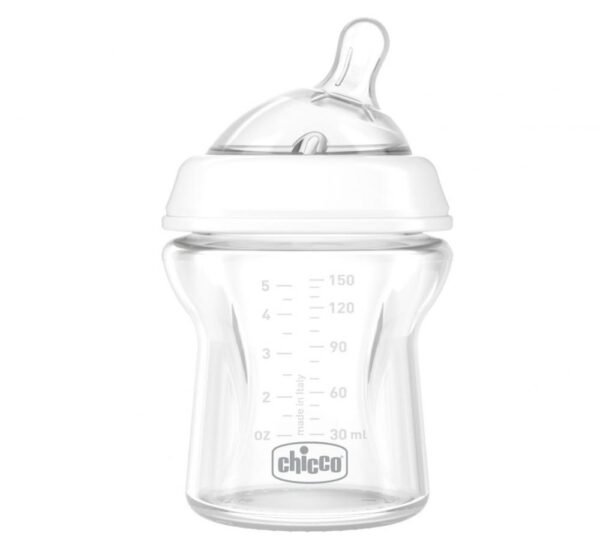 Biberon Chicco Natural Feeling PureGlass 150ml tetina silicon flux normal 0luni 0 bpa