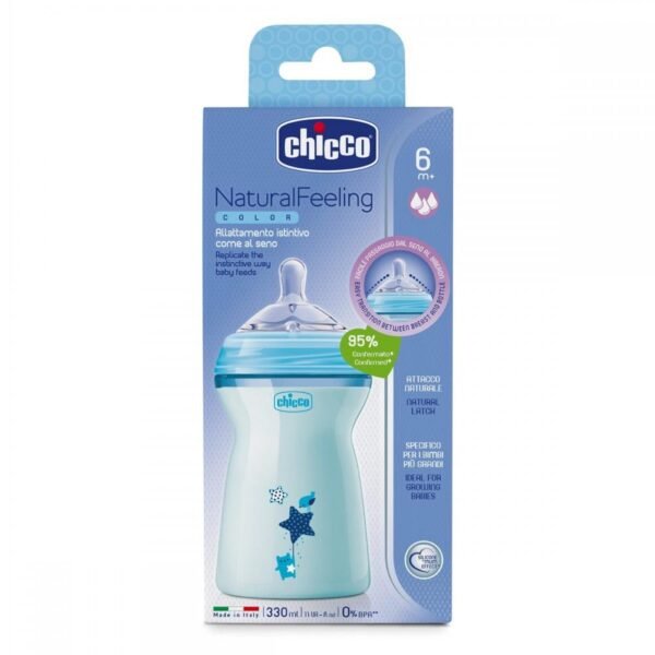 Biberon Chicco Natural Feeling bleu 330ml t.s. 6luni 0BPA