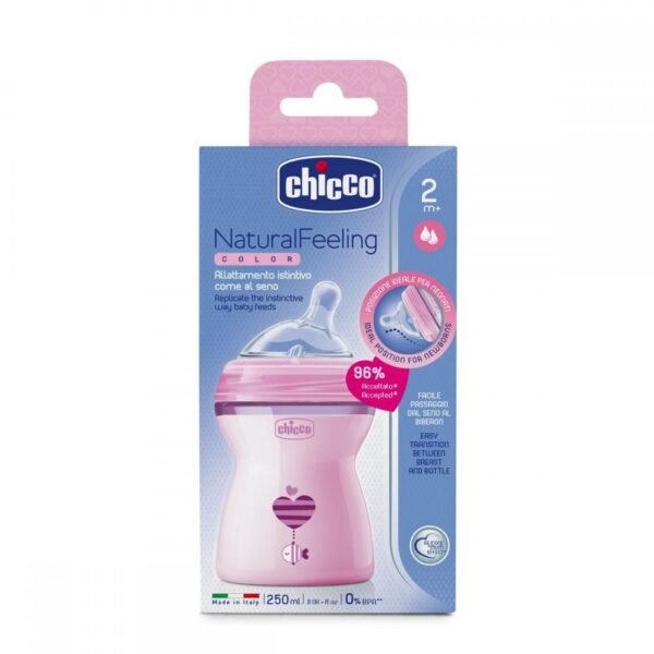 Biberon Chicco Natural Feeling roz 250ml t.s. 2luni 0BPA