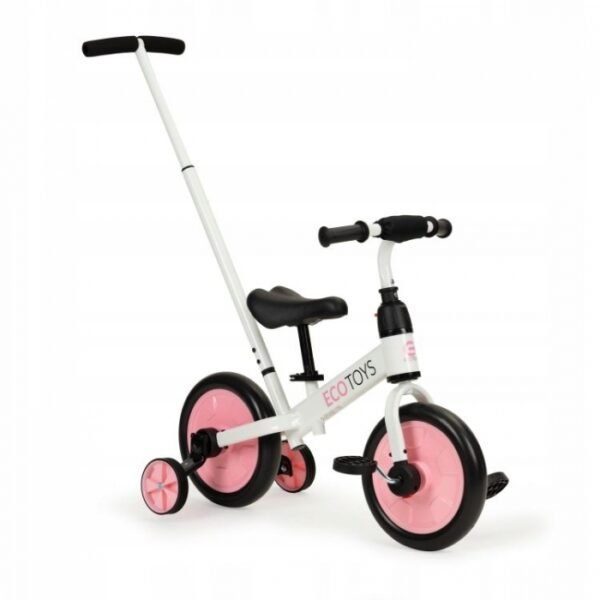 Bicicleta cu pedale si roti ajutatoare 3 in 1 ecotoys ym bb 12 pink