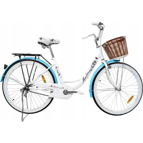 Bicicleta dama 26 inch cadru fara bara otel cos cumparaturi si motive florale maltrack