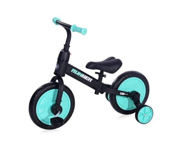 Bicicleta de echilibru 2in1 runner cu pedale si roti auxiliare black turquoise scaled