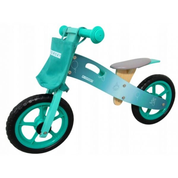 Bicicleta fara pedale din lemn cu roti din spuma eva r10 r sport turcoaz