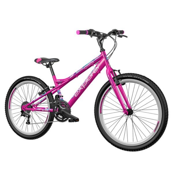Bicicleta mtb 24 inch cadru otel 18 viteze power frana v brake explorer spark roz