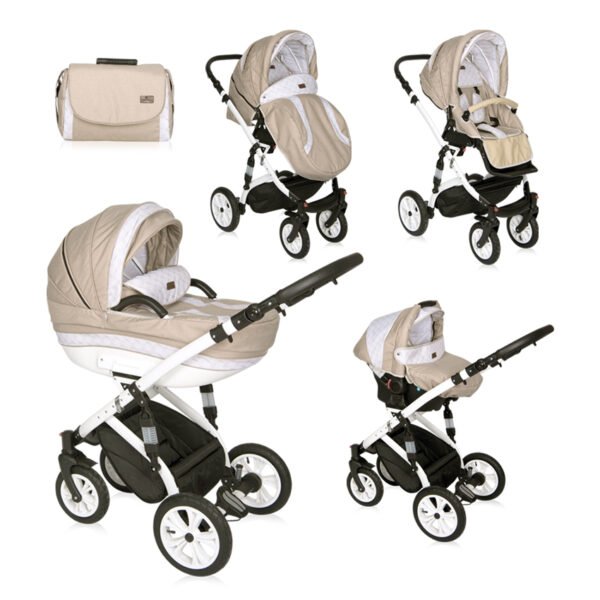 Carucior mia 3 in 1 roti cu aer lightdark beige