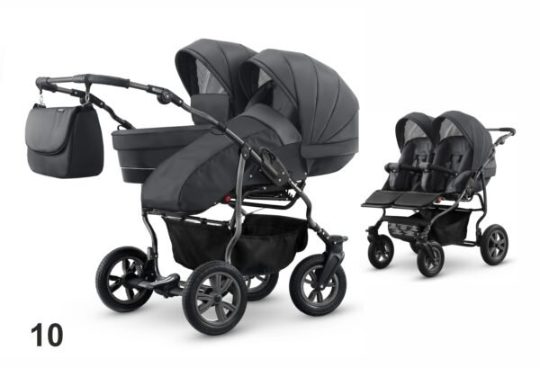 Carucior pentru doi copii mikado goldstar 01 t01 10 grafitcadru grafit