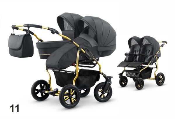 Carucior pentru doi copii mikado goldstar 01 t01 11 grafitcadru auriu