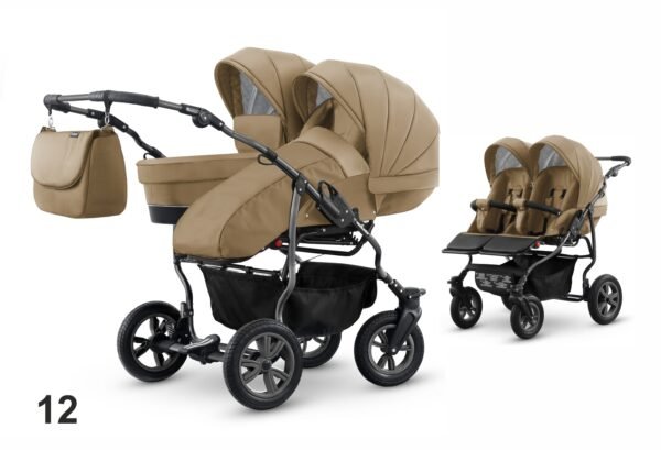 Carucior pentru doi copii mikado goldstar 01 t01 12 bejcadru grafit