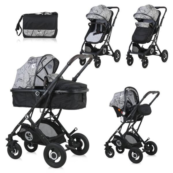 Carucior set sena cos auto inclus cadru aluminiu pliere compacta grey marble
