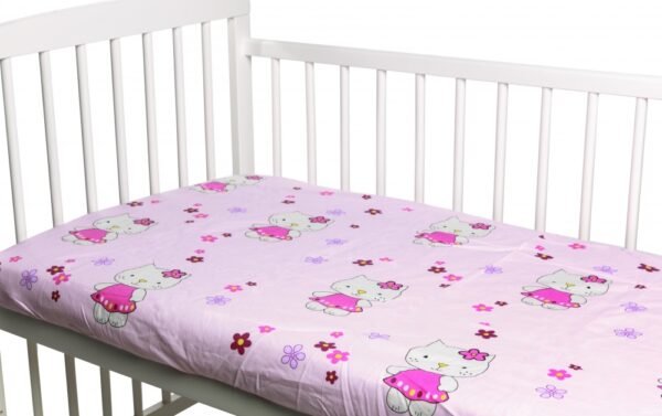Cearceaf din bumbac cu elastic Kitty Pink 120x60 cm