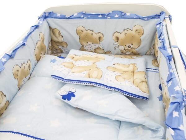 Lenjerie patut cu 5 piese 120x60cm Teddy Hug Blue M1