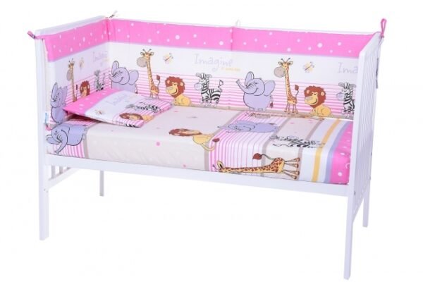 Lenjerie patut cu 5 piese Jungla Animalutelor Pink 010