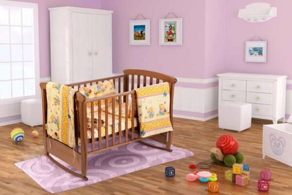 Lenjerie patut cu 6 piese si protectii laterale complete Honey 120x60 cm