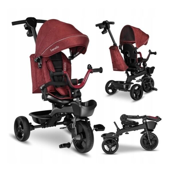 Lionelo Tricicleta Kori Red Burgundy Suport picioare Control al directiei Scaun reversibil Rotire 360 grade Pliabila 1
