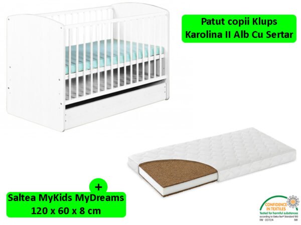 Patut cu sertar Klups Karolina II Alb Saltea 8 MyDreams