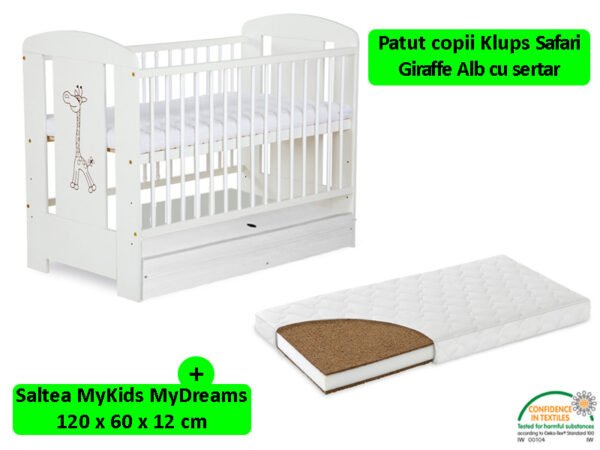 Patut cu sertar Klups Safari Giraffe Alb Saltea 12 MyDreams