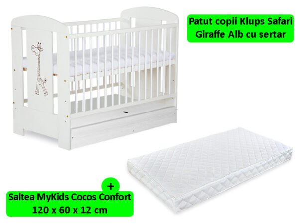Patut cu sertar Klups Safari Giraffe alb saltea 12