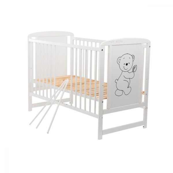 Patut din lemn Timmi 120x60 cm Alb Saltea 10 cm