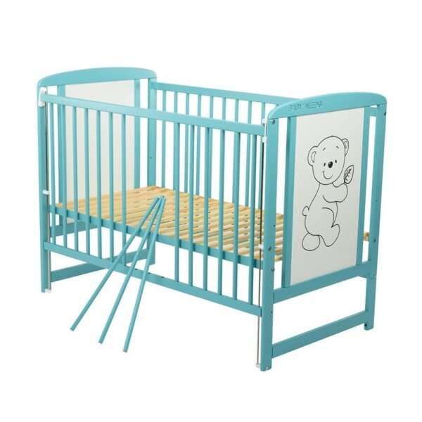 Patut din lemn Timmi 120x60 cm cu laterala culisanta Mint Saltea 10 cm