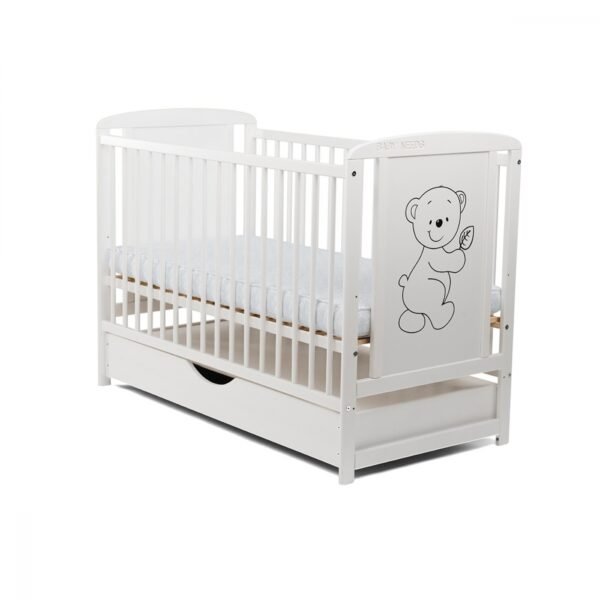 Patut din lemn Timmi 120x60 cm cu sertar Alb Saltea 10 cm