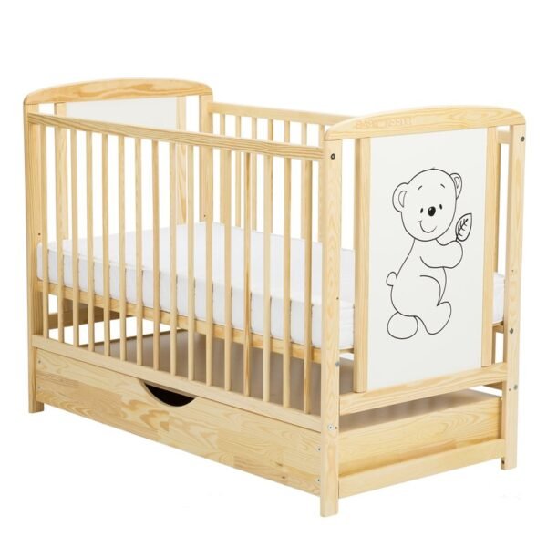 Patut din lemn Timmi 120x60 cm cu sertar Natur Saltea 10 cm