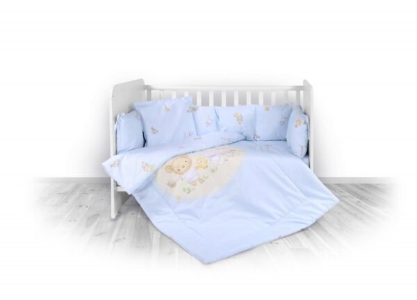 Set lenjerie pat 8 piese 70x140 cm bumbac ranforce Bear Party Blue