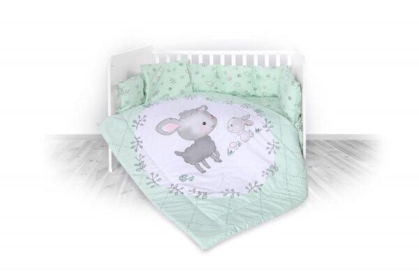 Set lenjerie pat 8 piese 70x140 cm bumbac ranforce Lamb Green