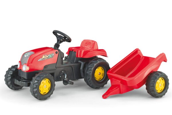 Tractor cu pedale Rolly Kid X rosu cu remorca