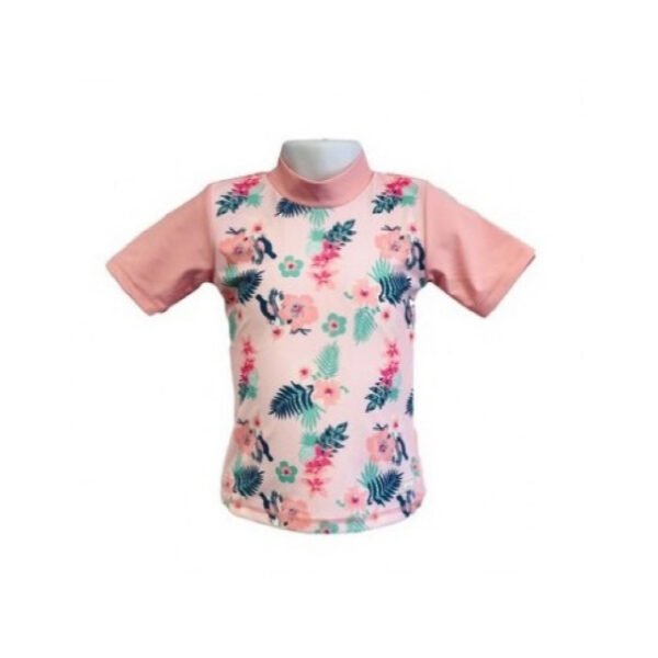 Tricou copii maneca scurta pentru plaja anti iritatii UPF50 Floral Pink Marimea 2