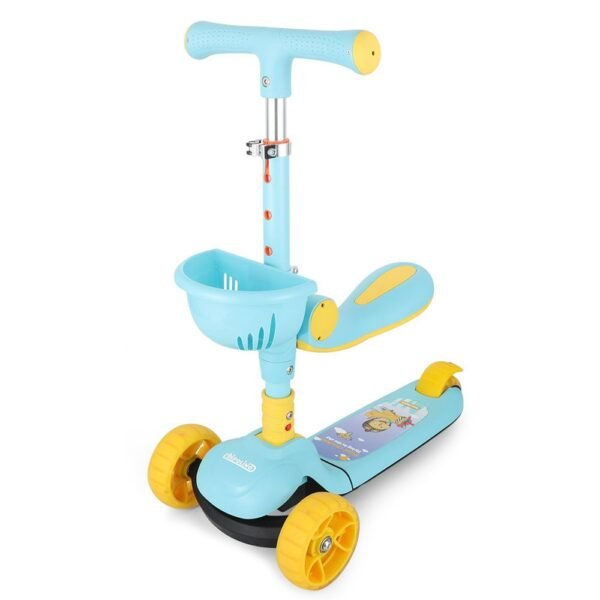 Trotineta cu scaun 3 roti pentru baieti peste 2 ani Chipolino 2 in 1 Neo Rider albastru galben cu melodii si luminite