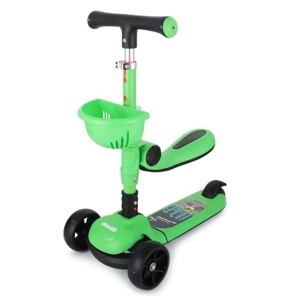 Trotineta cu scaun 3 roti pentru baieti peste 2 ani Chipolino 2 in 1 Neo Rider verde cu melodii si luminite