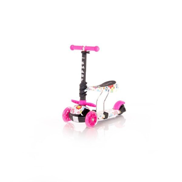 Trotineta cu scaun 3 roti pentru fete peste 3 ani Lorelli 2 in 1 Smart 2020 Flowers roz